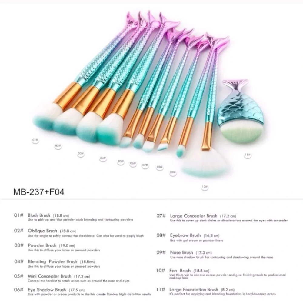 Makeup Brush Set - Mermaid 3D Ombre Rainbow